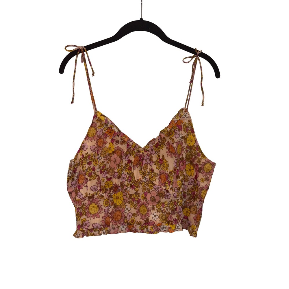 Patrons of Peace Floral Crop Top‎ Tie Strap Cami Smocked Summer M